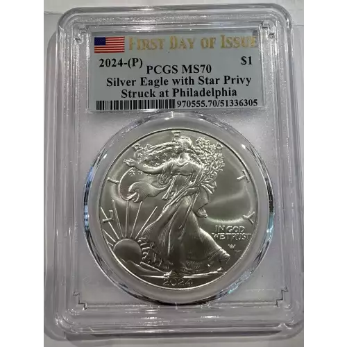 2024 - P Silver Eagle Star Privy PCGS MS70 FDI Flag Label, Philadelphia ASE