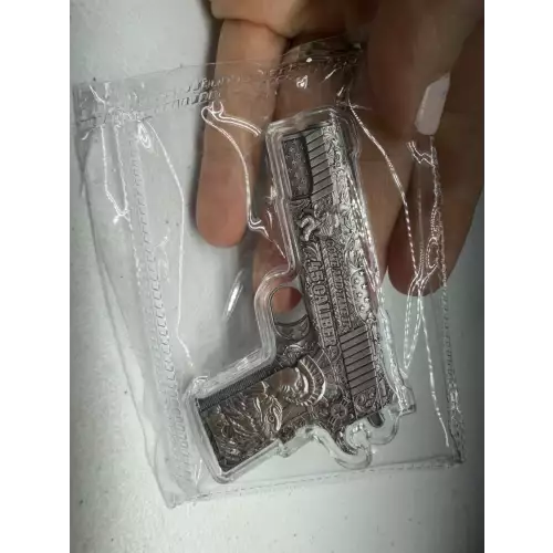 2024 Republique Du Tchad 10000 Francs CFA  .45 Caliber 2 oz 999 Fine Silver Pistol Coin (2)