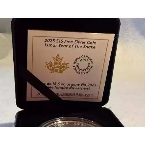 2025 Canada $15 Dollar 1 oz .9999 Fine Silver Coin Lunar Year of the Snake Proof Coin w/ Box COA