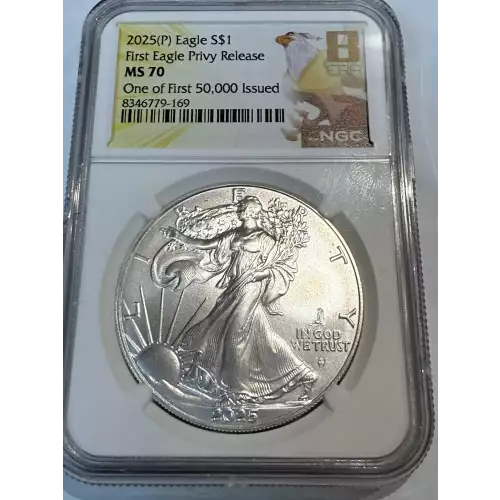 2025 Silver Eagle, Eagle Privy NGC MS70 8th Era Label,First 50,000. In Stock (2)