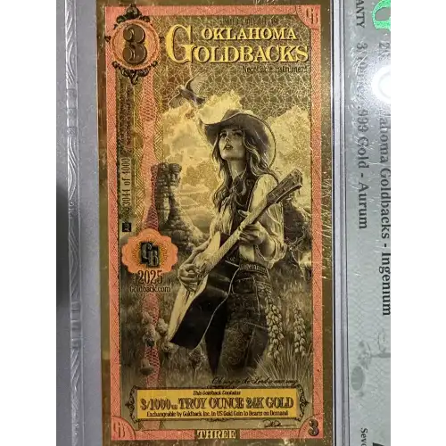 3 Oklahoma Goldback 3/1000th oz Aurum Gold Note (24k) PMG 70  (3)