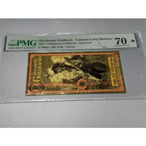 3 Oklahoma Goldback 3/1000th oz Aurum Gold Note (24k) PMG 70 