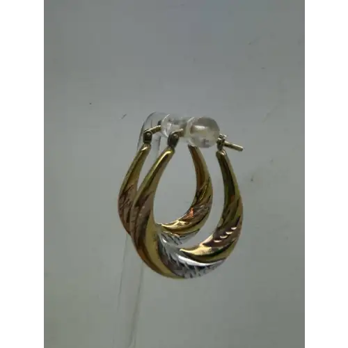 .925 S.S. 1/20 10k TRI-COLOR GOLD ELONGATED HOOP earrings