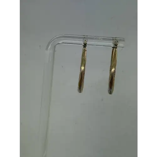 .925 S.S. 1/20 10k TRI-COLOR GOLD ELONGATED HOOP earrings