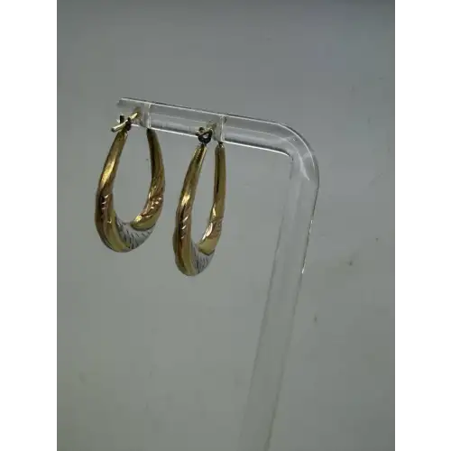 .925 S.S. 1/20 10k TRI-COLOR GOLD ELONGATED HOOP earrings
