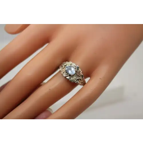.925 S.S. 12k BLACK HILL GOLD AQUAMARINE ring size 9 #