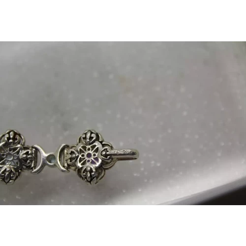 .925 S.S. 14k Y.G. MULTI GEMSTONE FLOWER DESIGN Bracelet 7 1/2