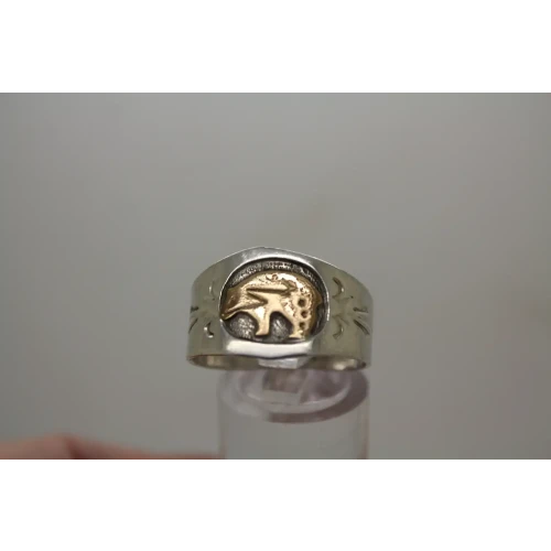 .925 S.S. 14k Y.G. NATIVE AMERICAN BEAR men's ring size 11
