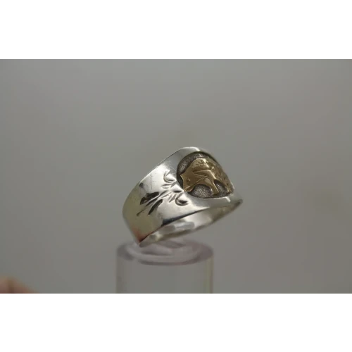 .925 S.S. 14k Y.G. NATIVE AMERICAN BEAR men's ring size 11