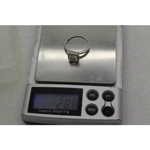 .925 S.S. 1ct MOISSANITE with CZ Acc. HALO ring size 8.25
