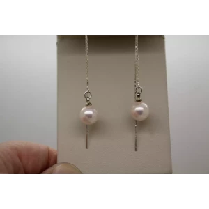 .925 S.S. 8mm GENUINE CULTURED PINK PEARL THREADER earrings