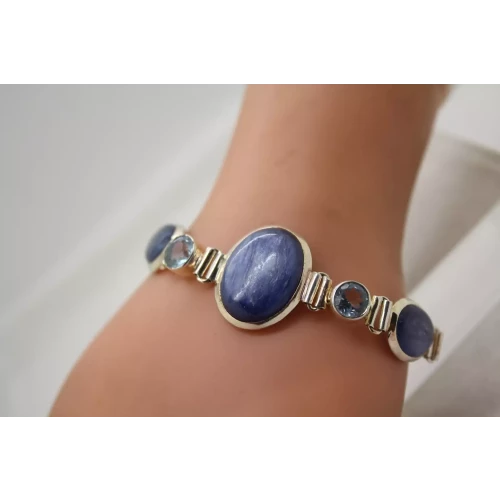 .925 S.S. ACQUA BLUE TOPA & LAPIS LABRADORIT TOGGLE bracelet 7 1/2