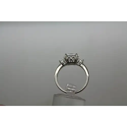 .925 S.S. Asscher Cut CZ 3 STONE w/ accents ring size 8 #