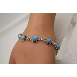 .925 S.S. BLUE DENIM LAPIS LAZULI OVAL LINK bracelet 8