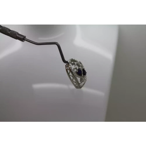 .925 S.S. BLUE SAPPHIRE DIAMOND chip DOUBLE HEART IN A HEART pendant