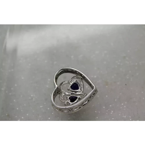 .925 S.S. BLUE SAPPHIRE DIAMOND chip DOUBLE HEART IN A HEART pendant