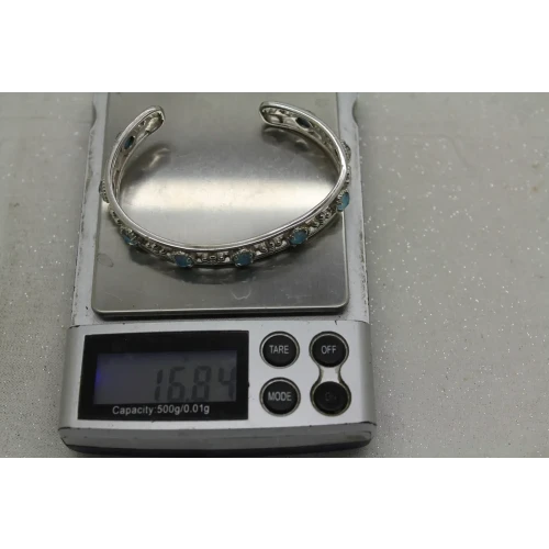 .925 S.S. BLUE STONE FANCY CUFF bracelet 6.5