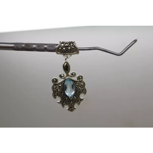 .925 S.S. BLUE TOPAZ & MARCASITE VINTAGE STYLE SLIDE pendant