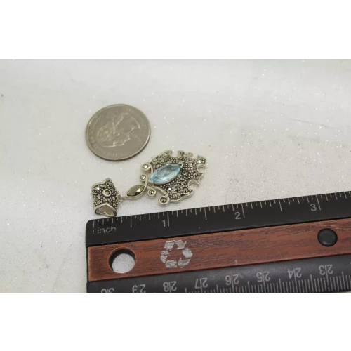 .925 S.S. BLUE TOPAZ & MARCASITE VINTAGE STYLE SLIDE pendant