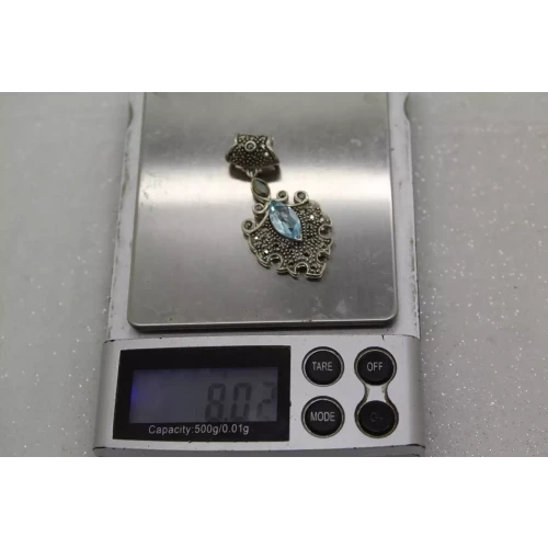 .925 S.S. BLUE TOPAZ & MARCASITE VINTAGE STYLE SLIDE pendant