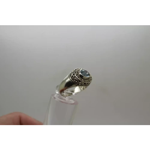 .925 S.S. BLUE TOPAZ SCROLL WORK DESIGN ring size 7.25