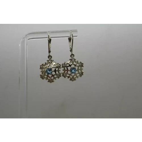 .925 S.S. BLUE TOPAZ & WHITE STONE SNOWFLAKE DANGLE earrings