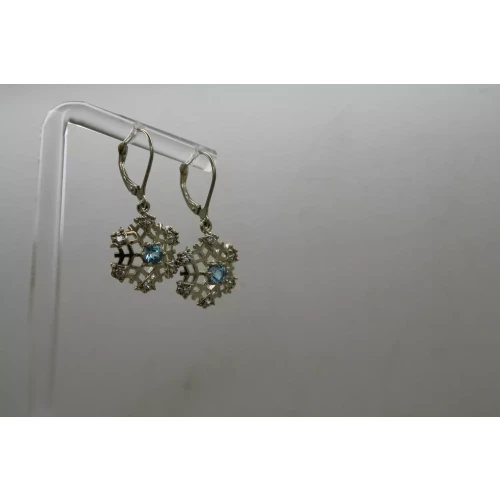 .925 S.S. BLUE TOPAZ & WHITE STONE SNOWFLAKE DANGLE earrings