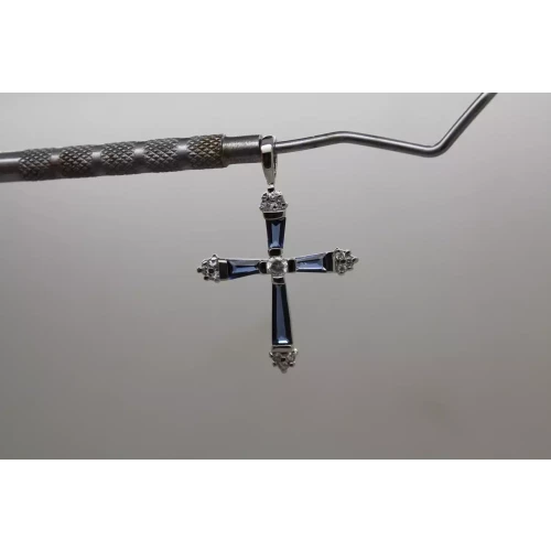 .925 S.S. DARK BLUE & CLEAR CZ CROSS pendant