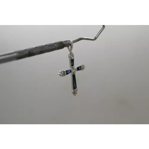 .925 S.S. DARK BLUE & CLEAR CZ CROSS pendant