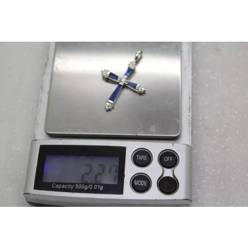 .925 S.S. DARK BLUE & CLEAR CZ CROSS pendant