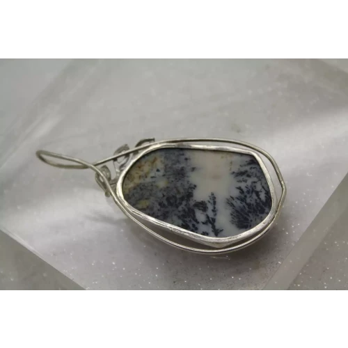 .925 S.S. DENDRITIC AGATE LEAF DESIGN Large Pendant