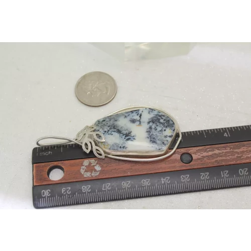 .925 S.S. DENDRITIC AGATE LEAF DESIGN Large Pendant