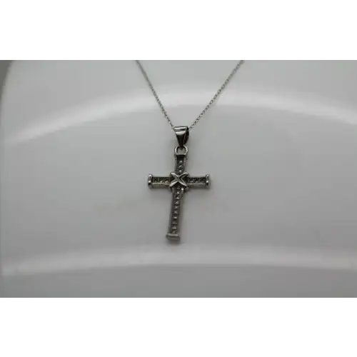 .925 S.S. DIAMOND accent CROSS pendant necklace 18
