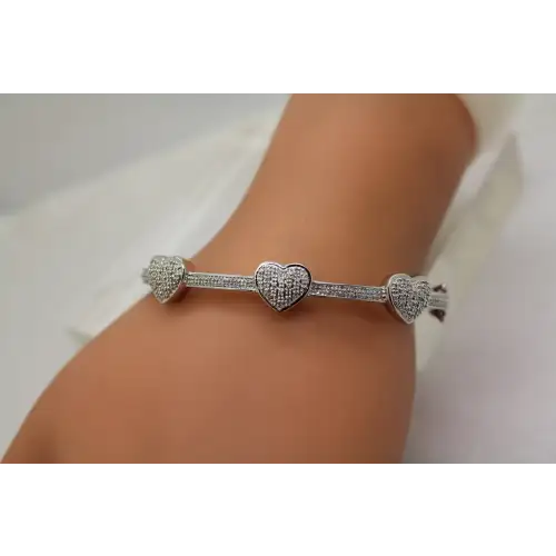 .925 S.S. DIAMOND accented HEART HINGED BANGLE bracelet 15g (2)