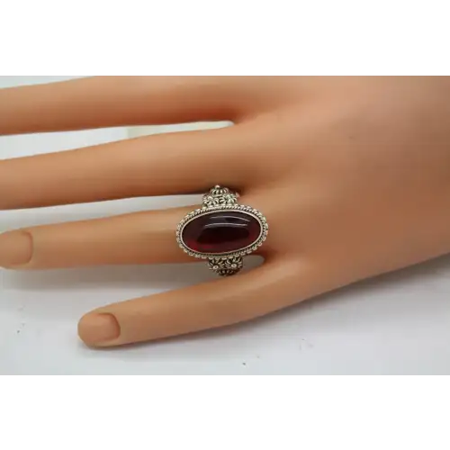 .925 S.S. ELONGATED RED STONE SOUTHWESTERN DESIGN ring size 9.75 #