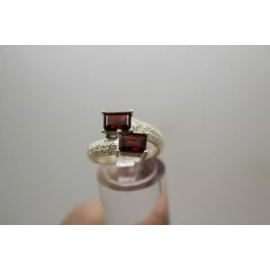 .925 S.S. Emerald Cut GARNET BYPASS ring size 7