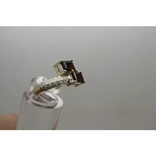 .925 S.S. Emerald Cut GARNET BYPASS ring size 7