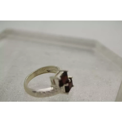 .925 S.S. Emerald Cut GARNET BYPASS ring size 7