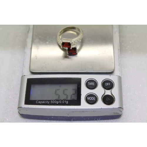 .925 S.S. Emerald Cut GARNET BYPASS ring size 7