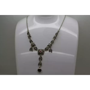 .925 S.S. GARNET & MARCASITE FLOWER 