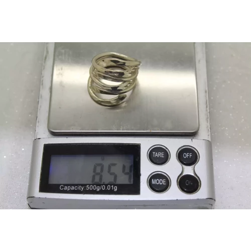 .925 S.S. HAMMERED MODERNIST SWIRL COIL FULL FINGER ring size 6