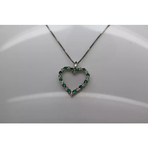 .925 S.S. LAB CREATED EMERALD & NATURAL DIAMOND HEART necklace 18