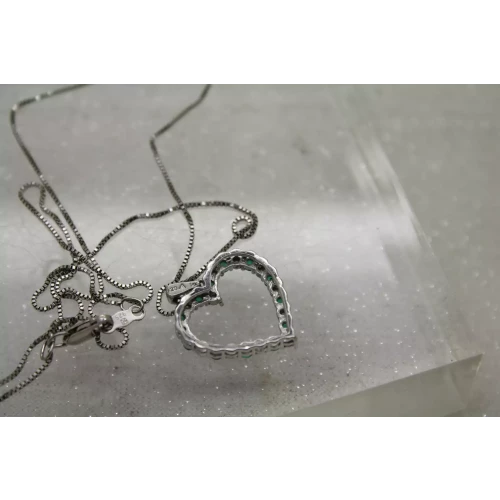.925 S.S. LAB CREATED EMERALD & NATURAL DIAMOND HEART necklace 18