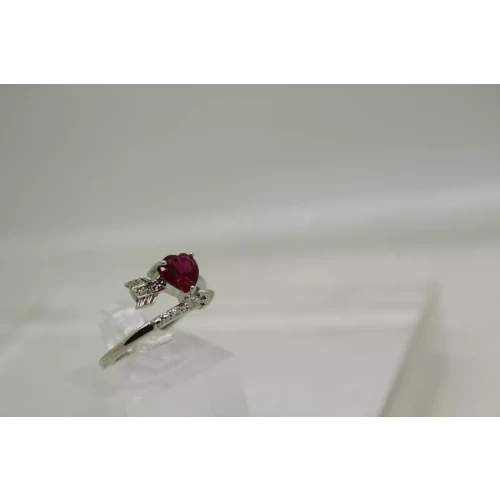 .925 S.S. LAB GROWN RUBY & DIAMOND accent ARROW HEART ring size 6.75