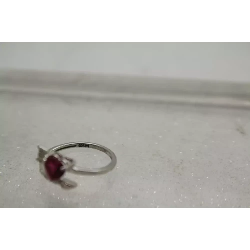 .925 S.S. LAB GROWN RUBY & DIAMOND accent ARROW HEART ring size 6.75