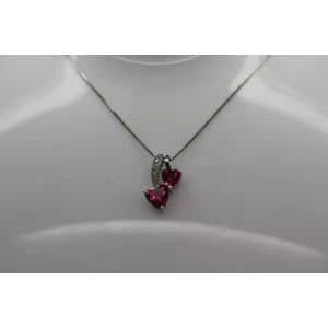 .925 S.S.  LAB GROWN RUBY & DIAMOND DOUBLE HEART necklace 18