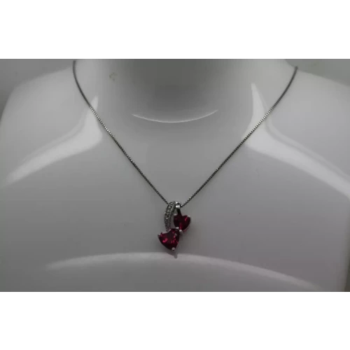 .925 S.S.  LAB GROWN RUBY & DIAMOND DOUBLE HEART necklace 18