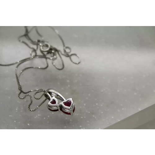 .925 S.S.  LAB GROWN RUBY & DIAMOND DOUBLE HEART necklace 18