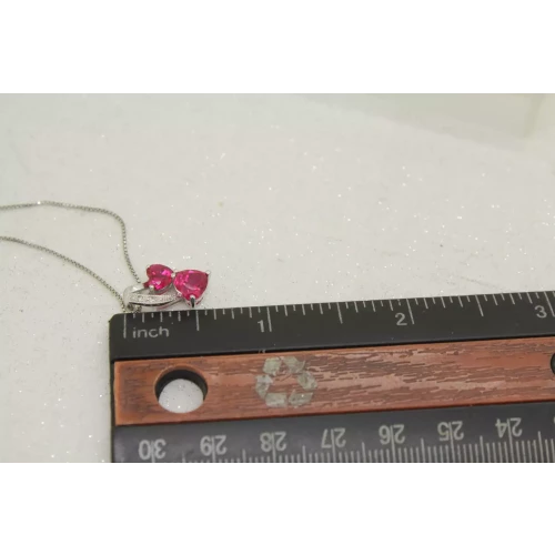 .925 S.S.  LAB GROWN RUBY & DIAMOND DOUBLE HEART necklace 18