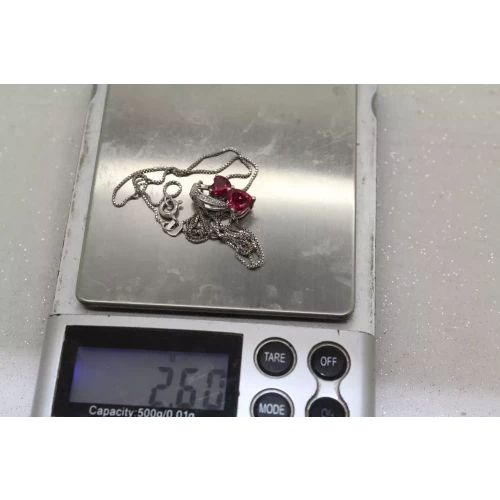 .925 S.S.  LAB GROWN RUBY & DIAMOND DOUBLE HEART necklace 18